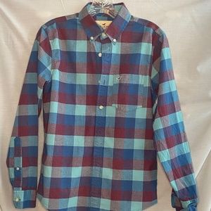 Hollister Blue and Red Plaid Button Down